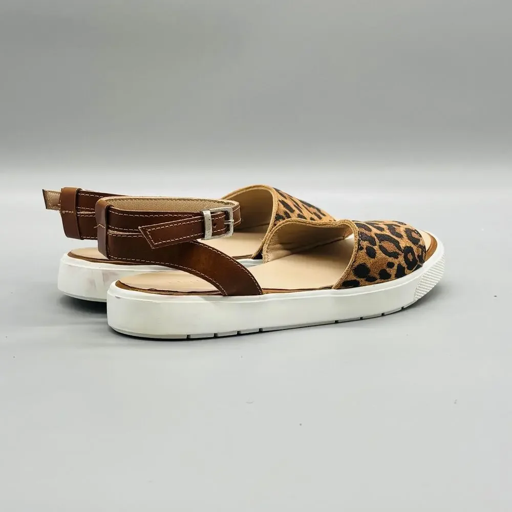 Elephantito Sandals Girls 13 Brown Leather Leopard Print Ankle Buckle Strap